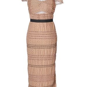 Self-Portrait Tan and Black Midi Dress